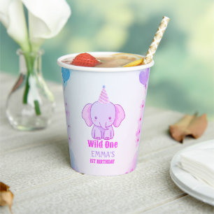 Wild One Cute Elephant 1st Birthday  Paper Cups