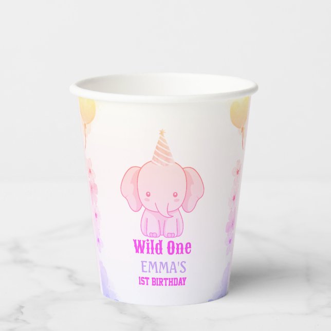 Wild One Cute Elephant 1st Birthday  Paper Cups (Front)