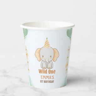 Wild One Cute Elephant 1st Birthday  Paper Cups
