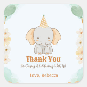 Wild One Cute Elephant 1st Birthday Square Sticker