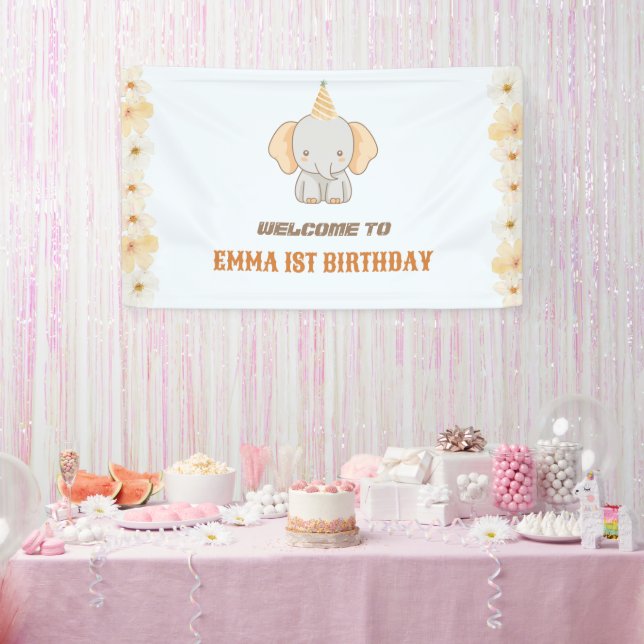 Wild One Cute Elephant 1st Birthday Welcome sign (Party)