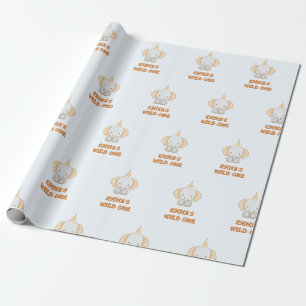 Wild One Cute Elephant 1st Birthday  Wrapping Paper