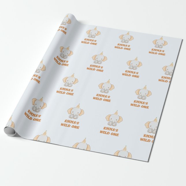 Wild One Cute Elephant 1st Birthday  Wrapping Paper (Unrolled)