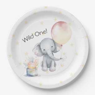 Wild One Cute Elephant Balloon Cake 1st Birthday Paper Plate