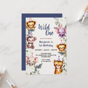 Wild One Cute flowers Animal Child's 1st Birthday  Invitation