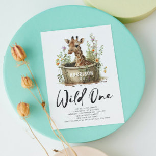 Wild One Cute Giraffe 1st Birthday Boho Animal Invitation