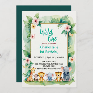 Wild One Cute Jungle Animal Child's 1st Birthday  Invitation