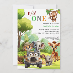 Wild One Cute Jungle Animal Child's 1st Birthday Invitation