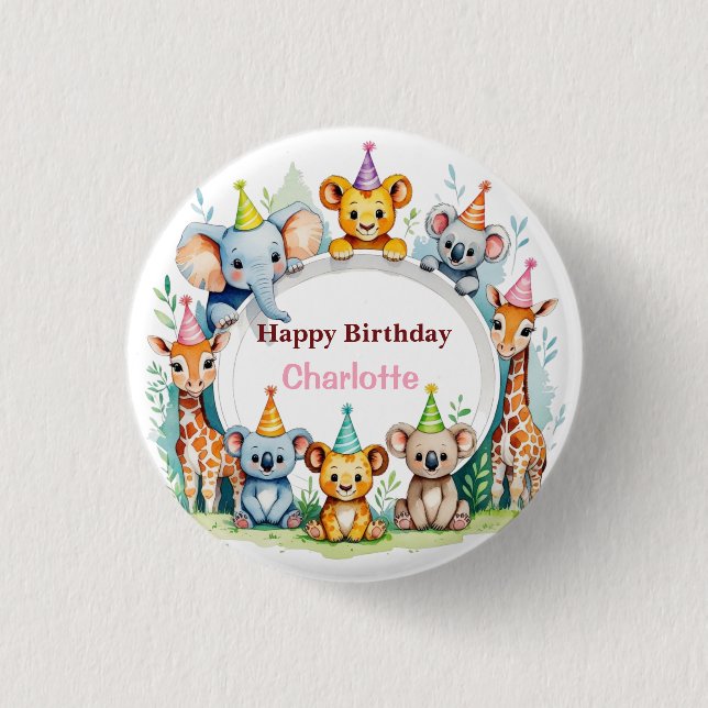 Wild One Cute Jungle Animal Child's Birthday  3 Cm Round Badge (Front)