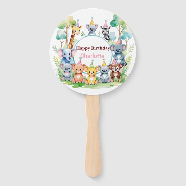 Wild One Cute Jungle Animal Child's Birthday  Hand Fan (Front)