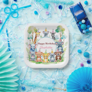 Wild One Cute Jungle Animal Child's Birthday Paper Plate