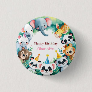 Wild One Cute Jungle Animals Child's Birthday 3 Cm Round Badge