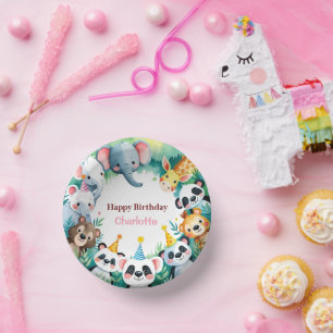 Wild One Cute Jungle Animals Child's Birthday Paper Plate