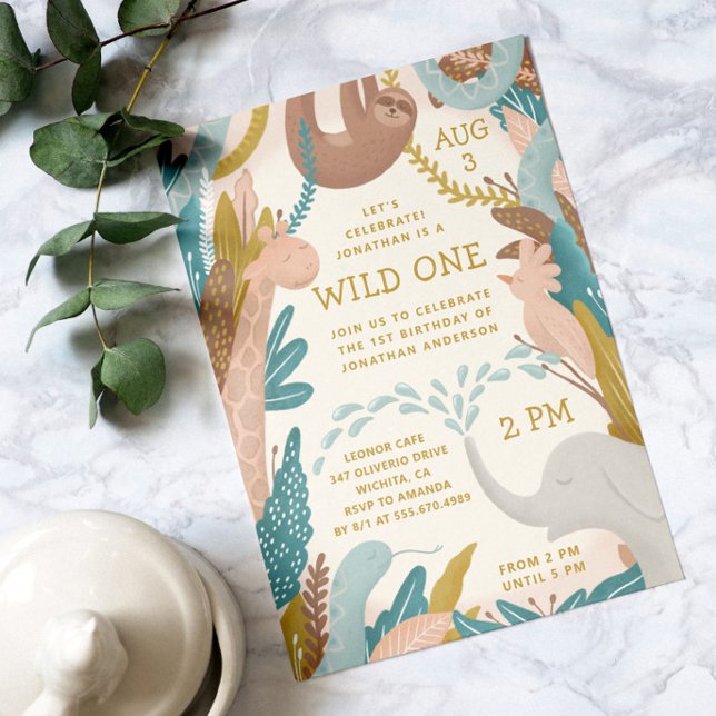 Wild one. Cute jungle safari animal kids birthday Invitation (Creator Uploaded)