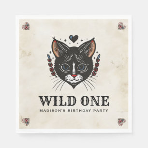 Wild One Cute Kitten Cat Rockabilly 1st Birthday Napkin