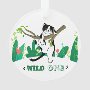 Wild One Cute Kitty Personalised Image  Ornament