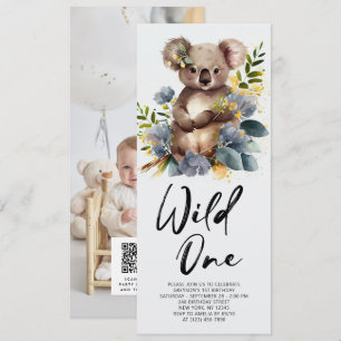 Wild One Cute Koala 1st Birthday Photo Animal Invitation