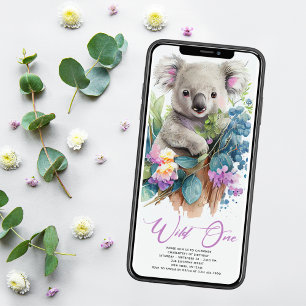 Wild One Cute Koala 1st Birthday Photo Animal Invitation