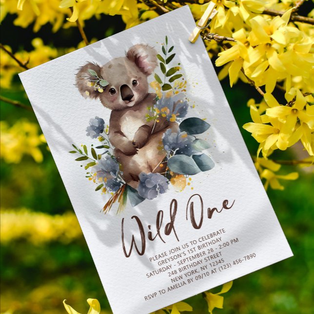 Wild One Cute Koala 1st Birthday Photo Animal Invitation (Creator Uploaded)