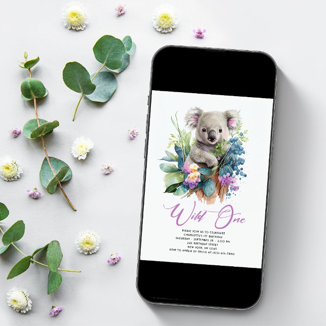 Wild One Cute Koala 1st Birthday Photo Animal Invitation (Creator Uploaded)