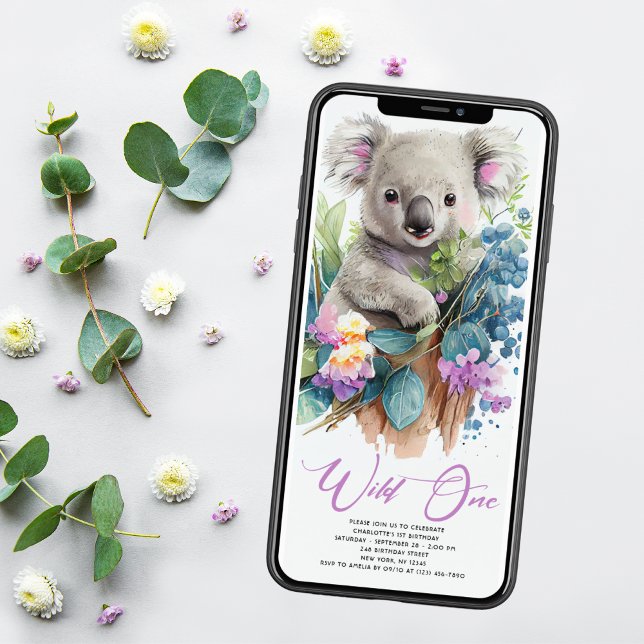 Wild One Cute Koala 1st Birthday Photo Animal Invitation (Creator Uploaded)