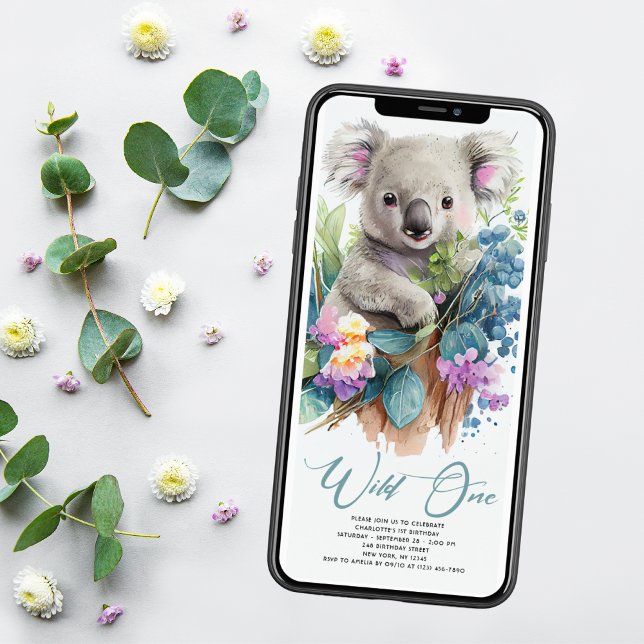 Wild One Cute Koala 1st Birthday Photo Animal Invitation (Creator Uploaded)