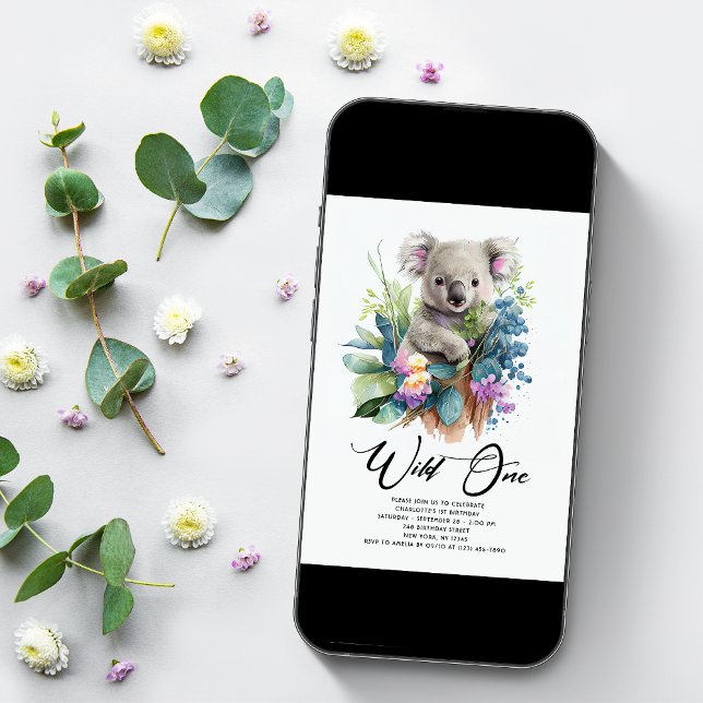 Wild One Cute Koala 1st Birthday Photo Animal Invitation (Creator Uploaded)