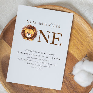 Wild one cute Lion birthday  Invitation