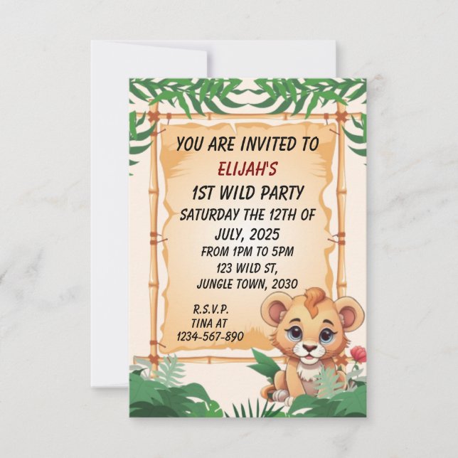 Wild One Cute Lion Jungle Theme Invitation (Front)
