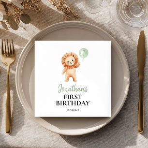 Wild One Cute Lion Sage Balloon Birthday Party Napkin