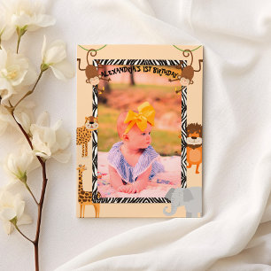  Wild One Cute Quote Safari Animal Birthday Photo Invitation