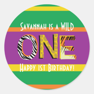 Wild One Cute Safari 1st Birthday Party Kids Classic Round Sticker