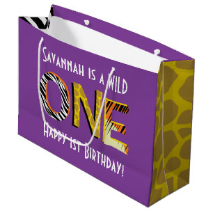 Wild One Cute Safari 1st Birthday Party Theme Large Gift Bag