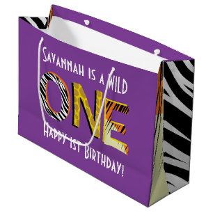 Wild One Cute Safari 1st Birthday Party Theme Large Gift Bag