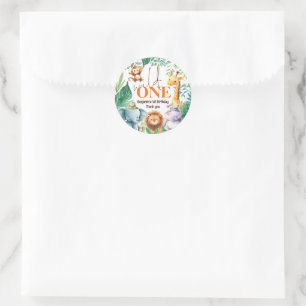 Wild One Cute Safari 1st Birthday Thank You Classic Round Sticker