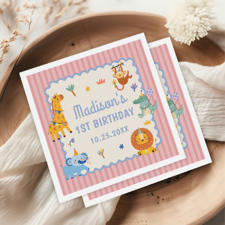 Wild One Cute Safari Animals 1st Birthday Napkin