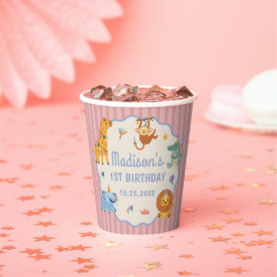 Wild One Cute Safari Animals 1st Birthday Paper Cups