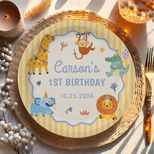 Wild One Cute Safari Animals 1st Birthday Paper Plate