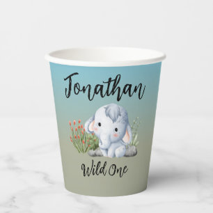 Wild One Cute Safari Animals Elephant 1st Birthday Paper Cups