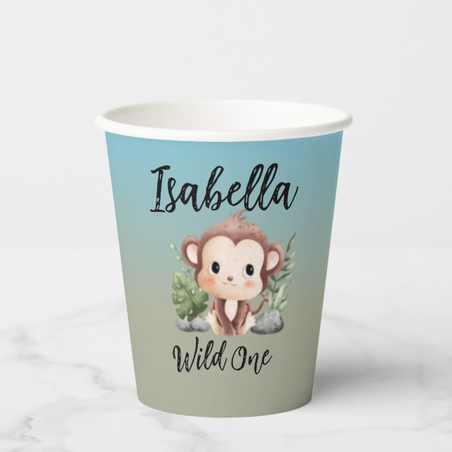 Wild One Cute Safari Animals Monkey 1st Birthday  Paper Cups (Front)