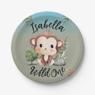 Wild One Cute Safari Animals Monkey 1st Birthday  Paper Plate