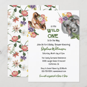 Wild one cute safari floral jungle animals zoo invitation