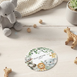 Wild One Cute Safari Jungle Animals Baby Shower Round Paper Coaster