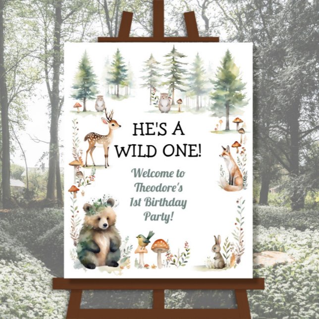 Wild One Cute Woodland Forest Animals Bear Deer Poster (Creator Uploaded)