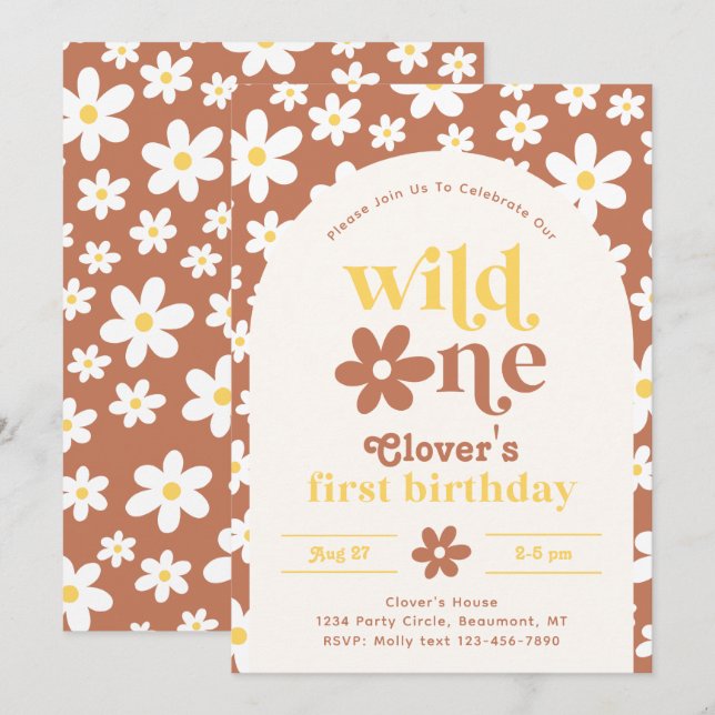 Wild One Daisy Birthday Invitation | First (Front/Back)