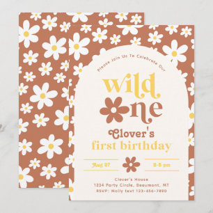 Wild One Daisy Birthday Invitation   First