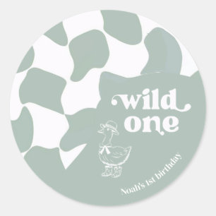 Wild One Dapper Duck 1st Birthday Sage green  Classic Round Sticker