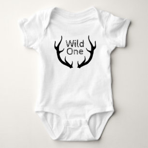 Wild One Deer Antlers 1st Birthday Baby Bodysuit