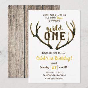 Wild One Deer Antlers Rustic 1st Birthday Party    Invitation