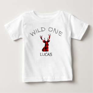 Wild One Deer Antlers Woodland Lumberjack Birthday Baby T-Shirt